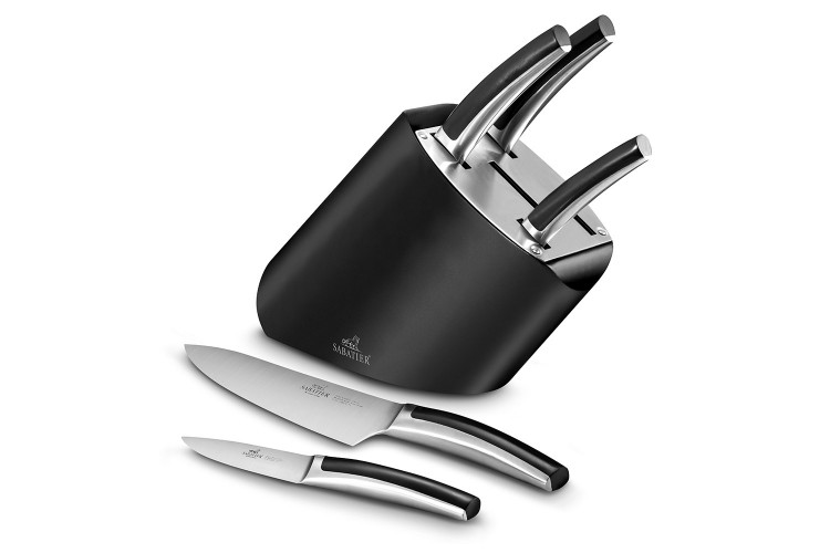 Bloc noir design 5 couteaux cuisine Sabatier International manches bi matières