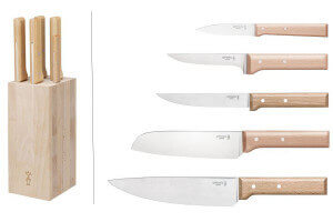 Bloc bois de hêtre 5 couteaux cuisine Opinel Parallèle spécial viande