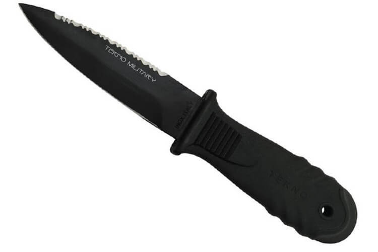 Couteau de plongée Fox Tekno Military 11cm acier 420 manche gomme + étui