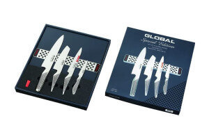 Set de 4 couteaux japonais Global GS lame en acier inox + barre aimantée