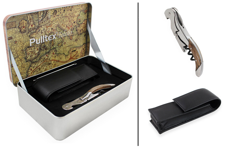 Coffret tire bouchon Pulltex + &eacute;tui + boite de rangement Toledo bois de ch&ecirc;ne