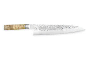 Couteau de chef japonais artisanal forgé Takeshi Saji R2 Tsuchime 24cm