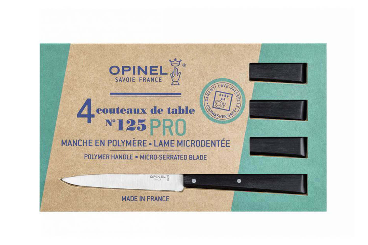 Coffret Opinel 4 couteaux de table N°125 Pro lames 11cm