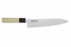 Couteau de chef japonais artisanal Wusaki KANJO AS 21cm manche en magnolia