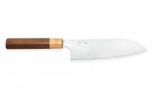 Couteau santoku japonais artisanal Kei Kobayashi SG2 Octogone 17cm