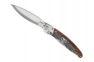 Couteau pliant K2.03M manche bois de violette et acier décor ailes de la mort 11,5cm