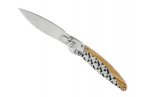 Couteau pliant K2.07M manche bois d'olivier et acier décor perspectives 11,5cm