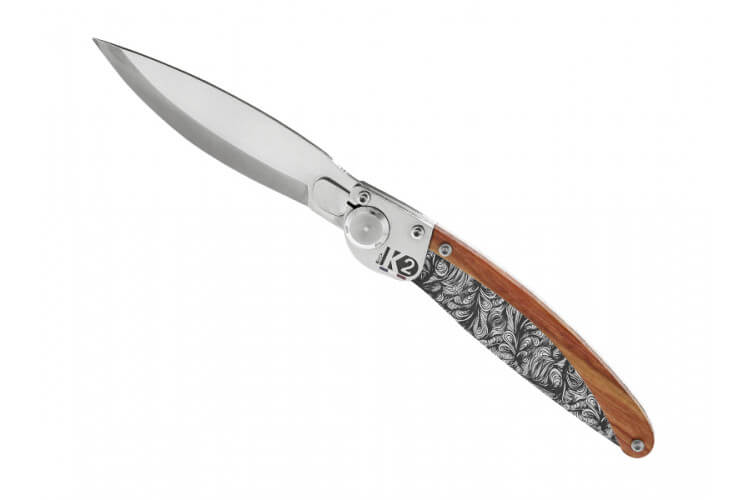 Couteau pliant K2.06M manche sandalwood et acier décor floral 11,5cm