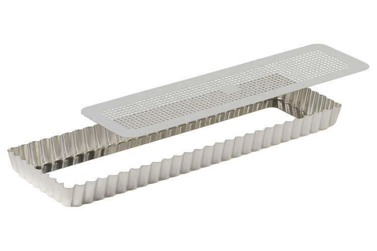 Moule à tarte maison cannelée perforée rectangulaire Gobel avec fond mobile 35 x 11 x 2,5 cm