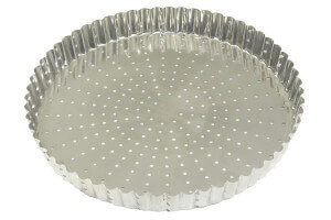 Tourtière ronde cannelée perforée Gobel fer blanc fond fixe