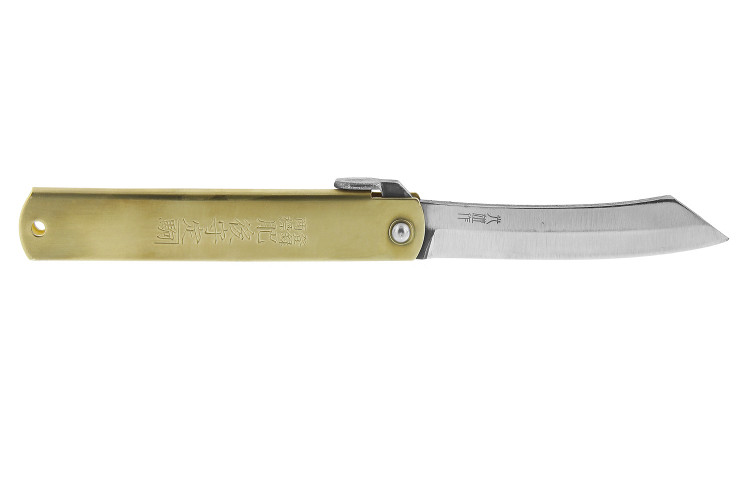 Couteau pliant Higonokami luxe 17 acier carbone manche laiton grav&eacute; 12cm