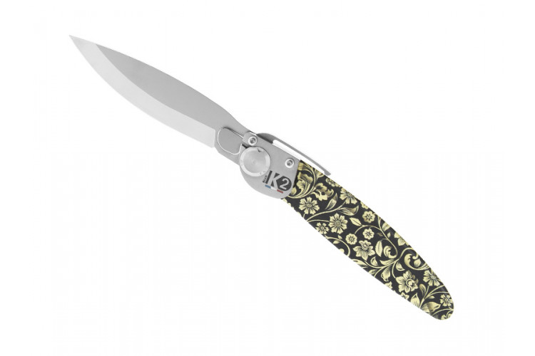 Couteau pliant K2.18M manche acier décor imprimé 3D floral 11,5cm
