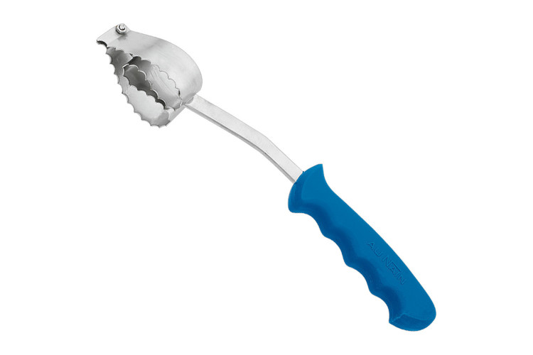 Ecailleur &agrave; poisson double c&oelig;ur Au Nain manche moul&eacute; bleu 18cm