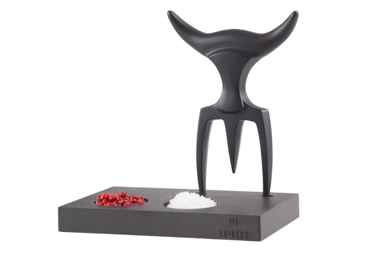 Fourchette à viande Tridens Série Limitée Onyx et son socle en paperstone