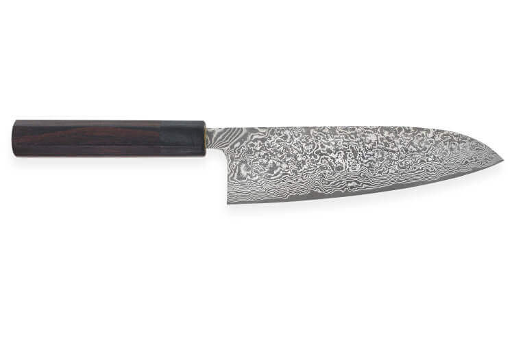 Couteau santoku japonais artisanal Takeshi Saji R2 Nickel Damas 18cm