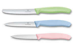 Set 3 couteaux d'office Victorinox Swissclassic Trend Colors pastel rose, bleu, vert