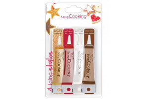 Set 4 icings stylos Scrapcooking - Or, choco, blanc, rouge 4X20g