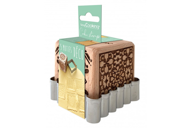 Tampon pour biscuits Scrapcooking en bois avec d&eacute;coupoir inox