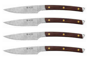 Coffret 4 couteaux à steak Icel lame dentelée 11cm manche incurvé en bois