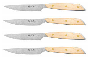 Coffret 4 couteaux à steak Icel lame dentelée 11cm manche droit bois d'érable