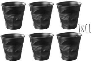 Set 6 tasses Revol Cappuccino Froissé 18cl en porcelaine noire satinée
