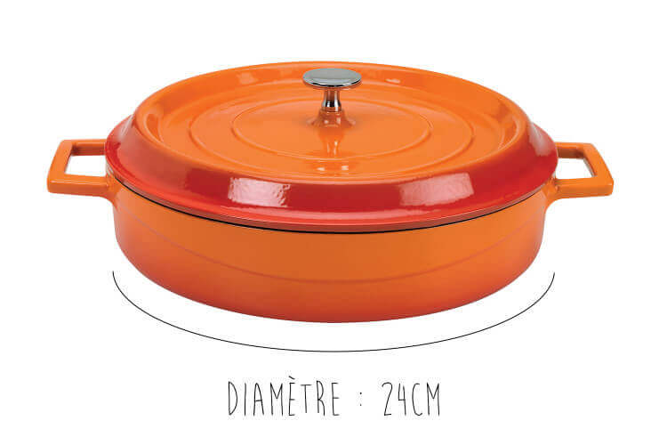 Sautoir en fonte émaillée Agnelli Slowcook orange avec couvercle