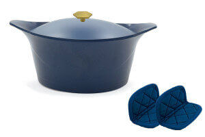 Set Cocotte Cookut myrtille + maniques bleues et poignée laiton