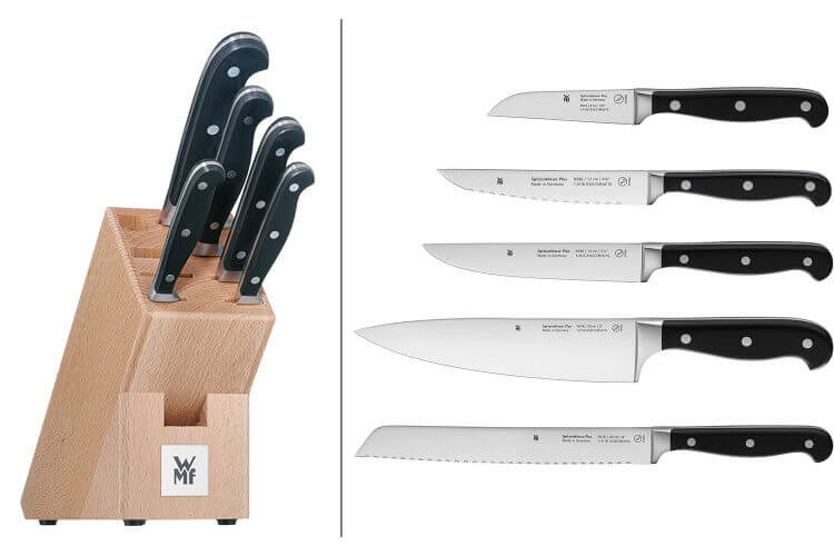 Bloc en chêne WMF Spitzenklasse Plus 5 couteaux de cuisine rivetés