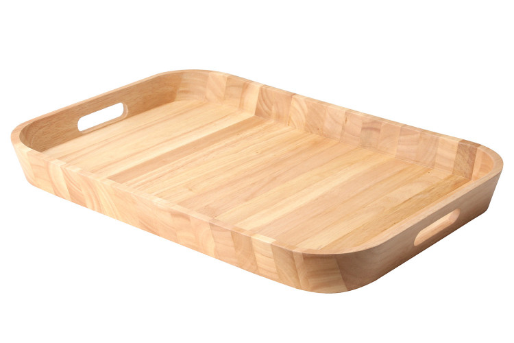 Lot De 2 Plateaux De Service En Bois Noir Avec Poignées - 40x28 Cm Et 36x23 Cm | Plateau Rectangulaire Pour Cuisine, Salon, Restaurant