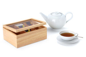 Boîte à thé Continenta en bois d'hévéa 23x17,5x10cm