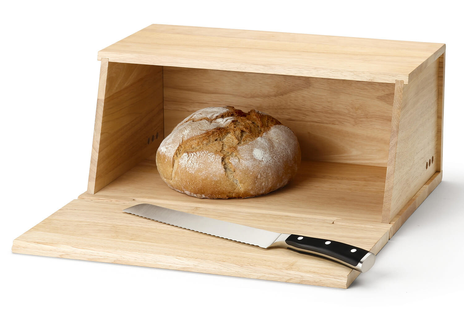 Boîte à pain en inox sur planche à pain