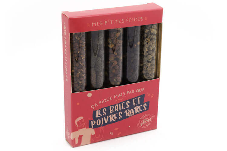 Coffret 5 mini tubes d'épices Le Monde en Tube Mes p'tites épices Les baies et poivres rares