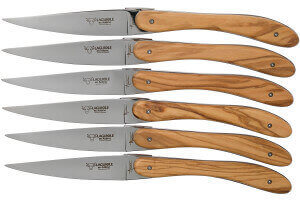Coffret de 6 couteaux de table Laguiole en Aubrac l'Ecir manches en olivier