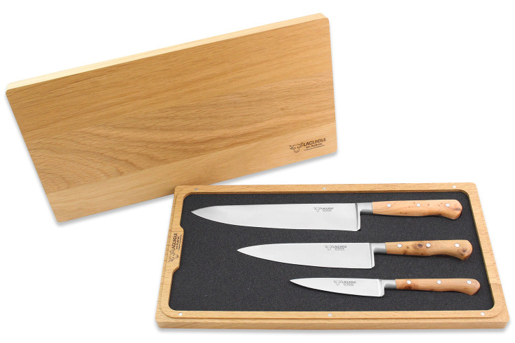 Coffret de 3 couteaux en gen&eacute;vrier Laguiole en Aubrac : Office + Universel + Chef
