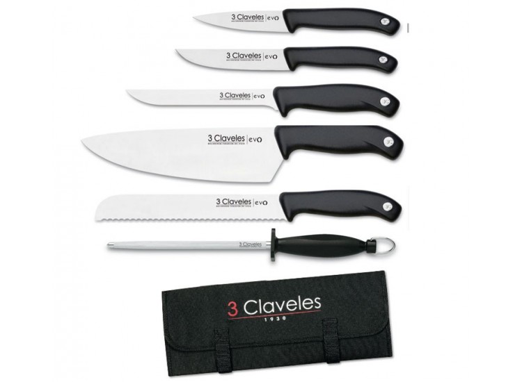 Valise de 5 couteaux EVO pour cuisiniers + fusil 3 Claveles
