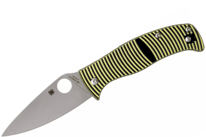 Couteau pliant Spyderco Caribbean Leaf C217GP manche en G10 noir à rayures jaunes 12,3cm