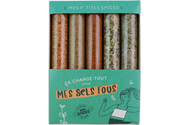Coffret 5 mini tubes d'épices Le Monde en Tube Mes p'tites épices Mes sels fous