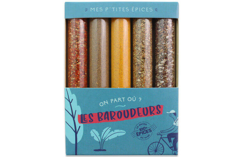 Coffret 5 mini tubes d'épices Le Monde en Tube Mes p'tites épices Les baroudeurs