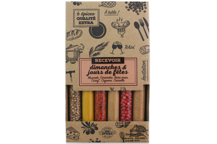 Coffret 6 tubes d'épices Le Monde en Tube Recevoir dimanches et jours de fêtes + recettes