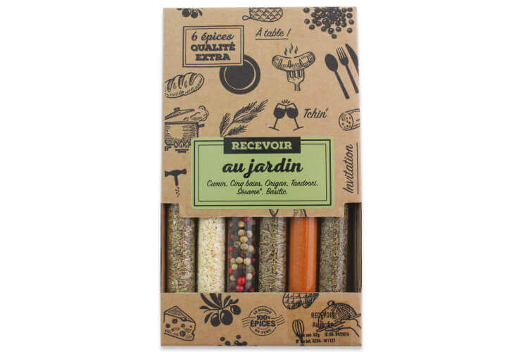Coffret 6 tubes d'épices Le Monde en Tube Recevoir au jardin + recettes