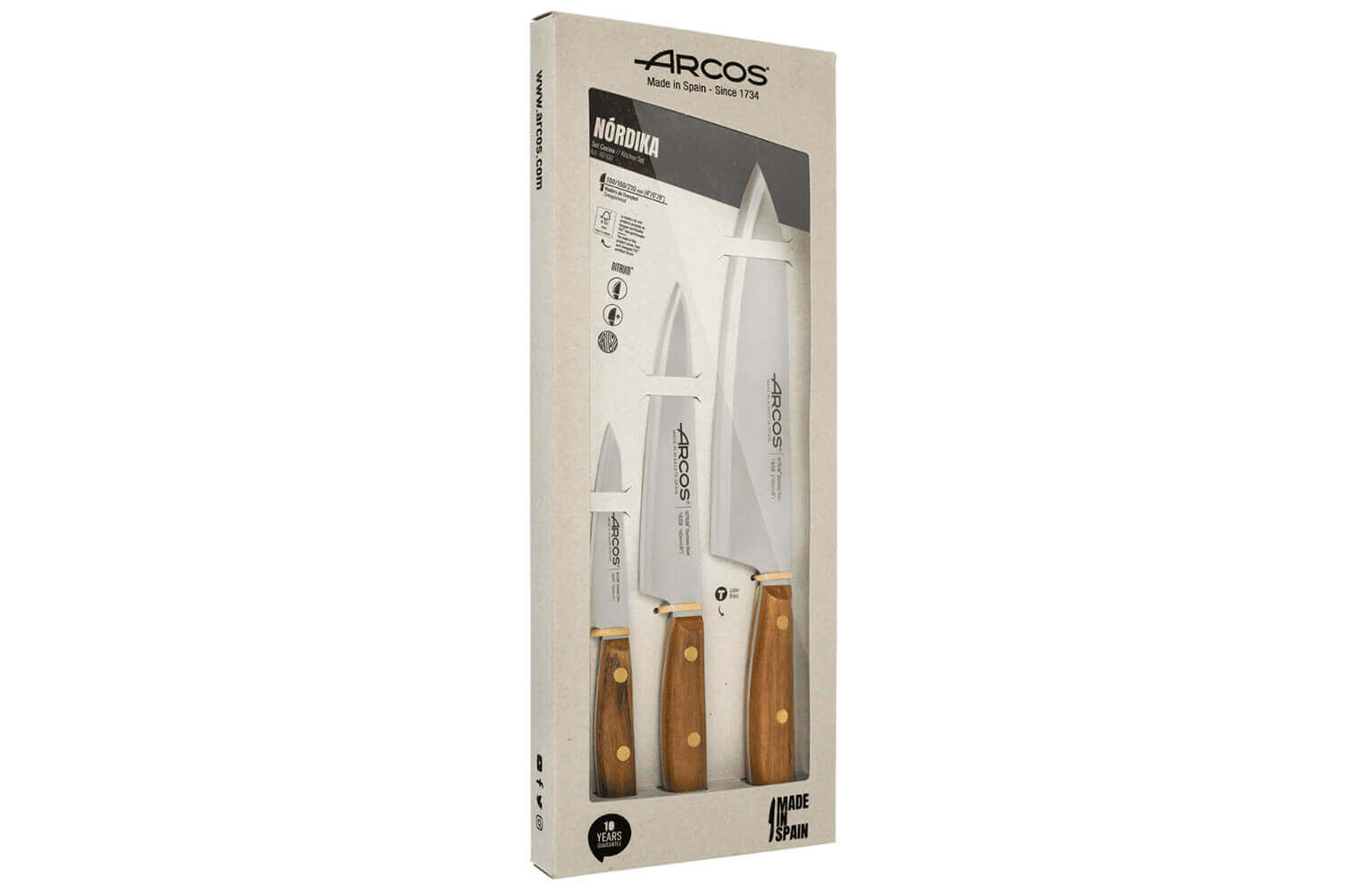 Coffret 3 couteaux de cuisine Arcos Nordika : 1 Office + 1 Chef 16cm + 1  Chef 21cm