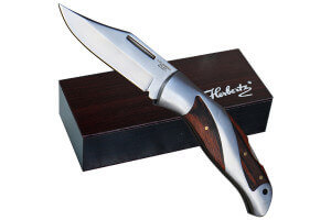 Couteau pliant Herbertz 203111 manche acier / pakkawood 11,2cm + coffret en bois