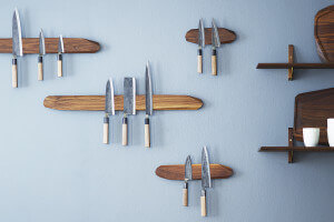 Barre magnétique artisanale haut de gamme Noyer 40cm pour 5 couteaux