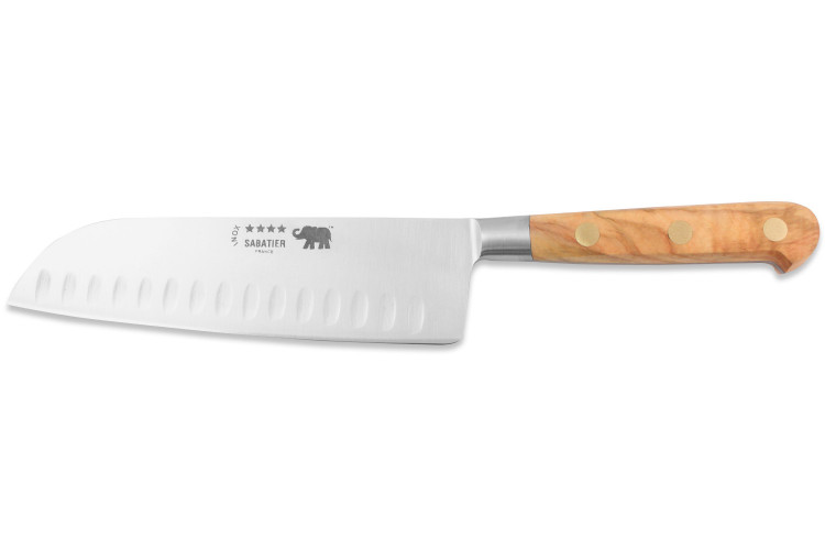 Couteau santoku Sabatier Éléphant Idéal Forgé 17cm manche en olivier