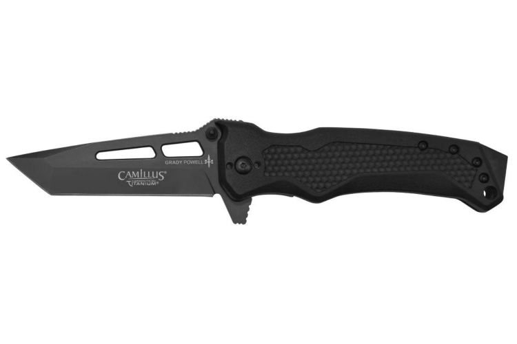 Couteau pliant Camillus GB-8B lame Tanto manche en nylon renforcé de fibres de verre noir 12cm