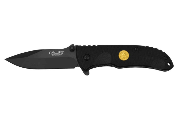 Couteau pliant Camillus Centerfire 30-30 manche en G10 noir 10,2cm et fond de balle intégré