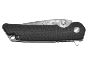 Couteau pliant Camillus TRC lame à effet miroir manche en fibre de carbone noir 10,9cm