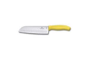 Couteau Santoku lame alvéolée inox 17cm manche jaune Victorinox 6.8526.17L8