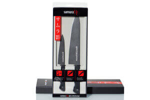 Coffret de 2 couteaux Samura Shadow revêtement antiadhésif : Office + Chef