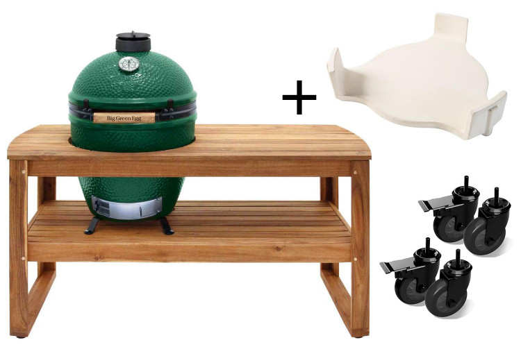 Pack Big Green Egg Large barbecue + table acacia + convEGGtor + berceau de table + 4 roulettes